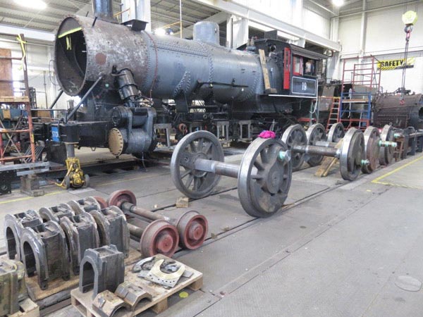 McCloud River RR 2-8-2 #19 in the shop